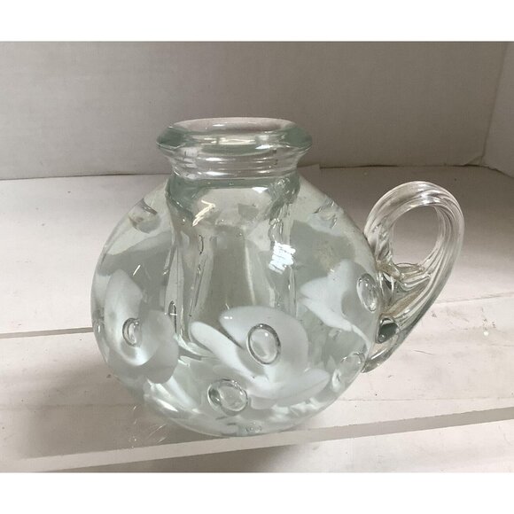 1973 St Clair White Flower Controlled Bubble Glass Candleholder Paperweight NOS - Picture 3 of 5
